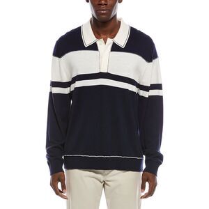 Simkhai Mens  Striped Wool Polo Shirt, Black